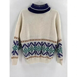 Vintage ASC Aztec Print Knit Ski Sweater 90s y2k Bright Colors Size Medium USA